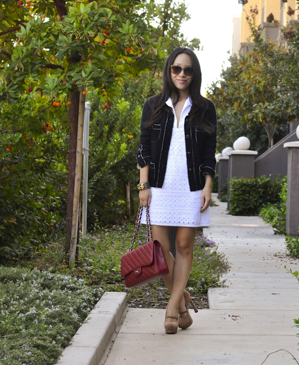 Chanel Cardigan Eyelet Dress